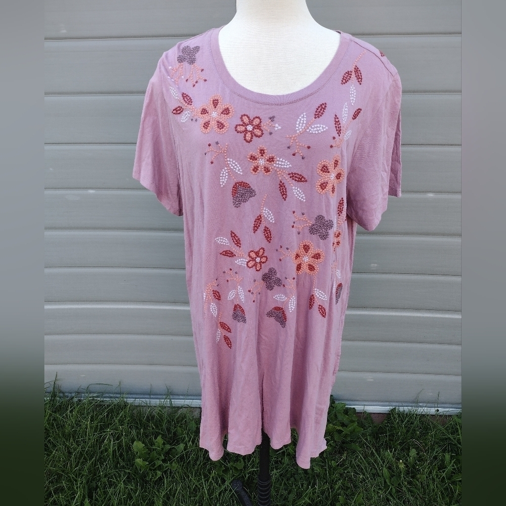 LOGO by Lori Goldstein Women Tunic Size 2x Embroidered Pockets Boho Relaxed - Picture 1 of 9